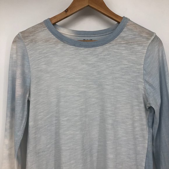 Madewell Blue White Cloudy Tie Dye Ribbed crewneck cotton whisper long sleeve SP - Picture 3 of 16
